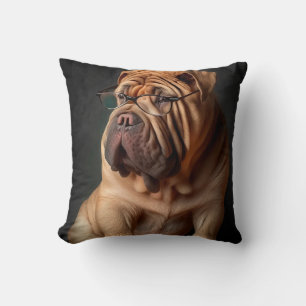 Intelligent Shar Pei Dog with Book Design Cushion