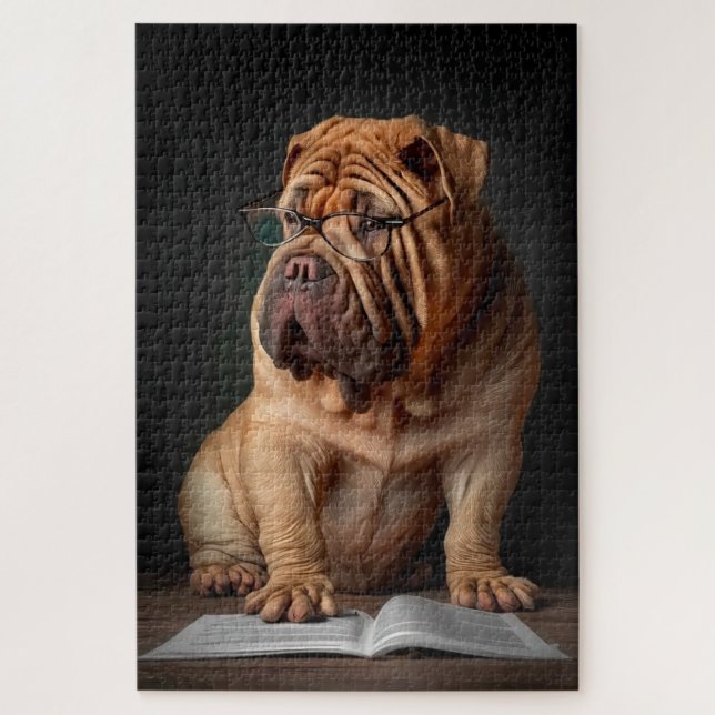 Intelligent Shar Pei Dog with Book Design Jigsaw Puzzle (Vertical)