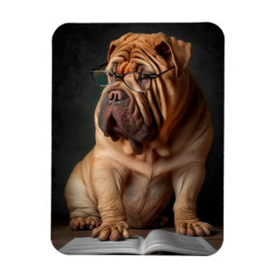 Intelligent Shar Pei Dog with Book Design Magnet