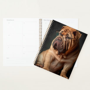 Intelligent Shar Pei Dog with Book Design Planner