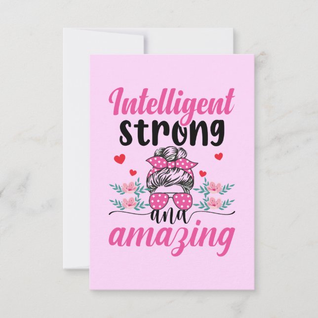 Intelligent Strong & Amazing Women's Quote Thank You Card (Front)