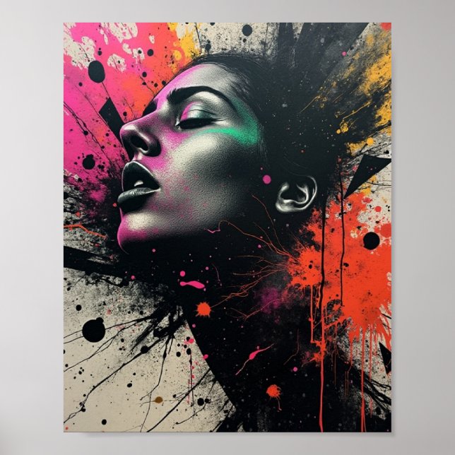 Intense Abstract Wall Art with Bold Splashes, Neon (Front)