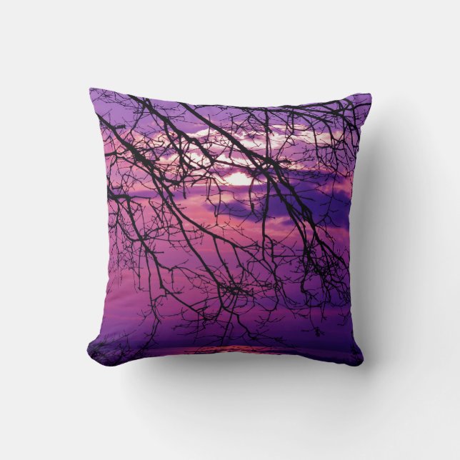 Intense and Vivid -  Purple Sunset Landscape Cushion (Front)