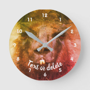 Intense Black Llama Face Close Up Abstract Round Clock