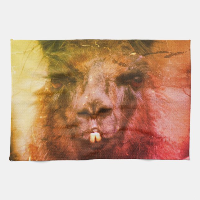 Intense Black Llama Face Close Up Abstract  Tea Towel (Horizontal)