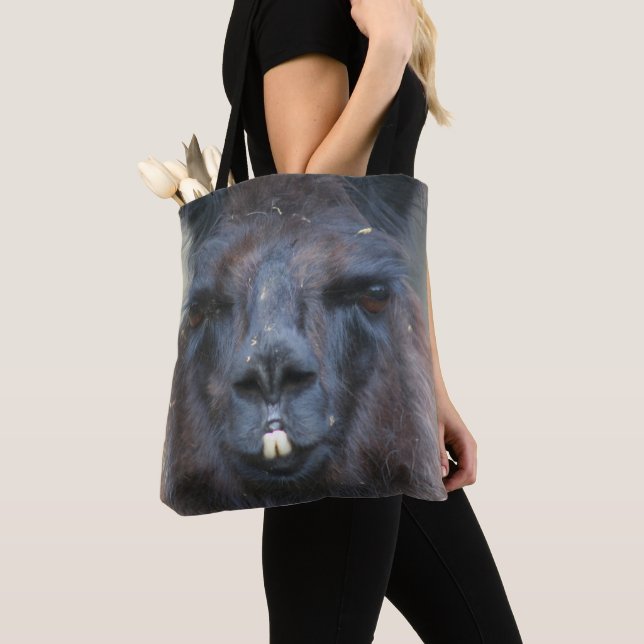 Intense Black Llama Farm Animal Tote Bag (Close Up)