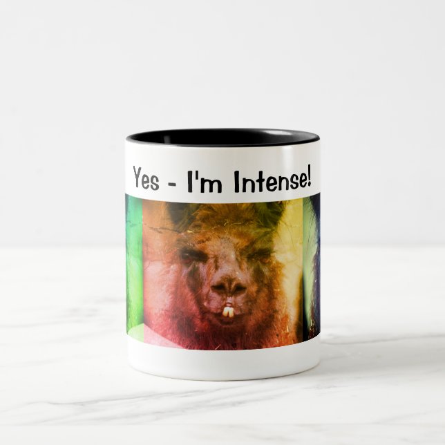 Intense Black Llama Funny Animal Two-Tone Coffee Mug (Center)