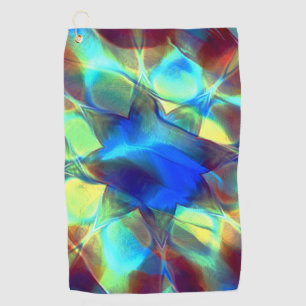 Intense blue digital flower contrasting with brown golf towel