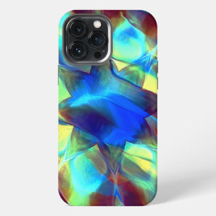 Intense blue digital flower contrasting with brown iPhone 13 pro max case