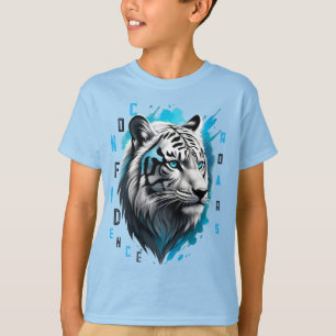 Intense Blue Eyes: Black-Striped White Tiger T-Shirt