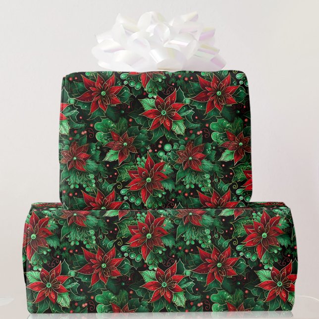 Intense Colour Poinsettia Christmas AI  Wrapping Paper (Creator Uploaded)