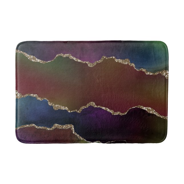 Intense Dark Agate | Moody Rainbow Jewel Tone Bath Mat (Front)