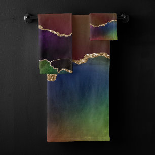 Intense Dark Agate Moody Rainbow Jewel Tone Bath Towel Set