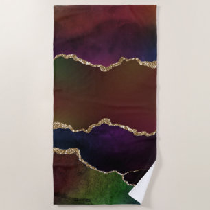 Intense Dark Agate Moody Rainbow Jewel Tone Beach Towel