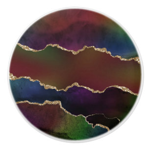 Intense Dark Agate   Moody Rainbow Jewel Tone Ceramic Knob