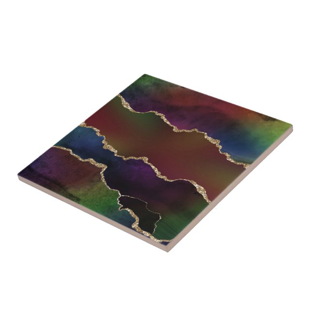 Intense Dark Agate | Moody Rainbow Jewel Tone Ceramic Tile (Side)