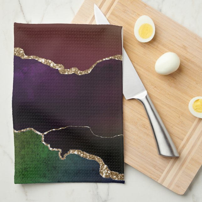 Intense Dark Agate | Moody Rainbow Jewel Tone Tea Towel (Quarter Fold)