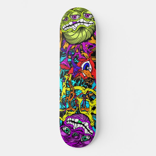 Intense Day Glo Art Psycho Crazy Insane Graphics Skateboard (Front)