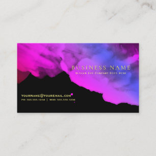 Intense Deep Orchid Magenta Watercolors on Black Business Card