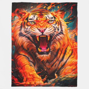 Intense Flaming Tiger Portrait Fleece Blanket