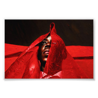 Intense Gaze: A Powerful Red Portrait of Mystery a Photo Print