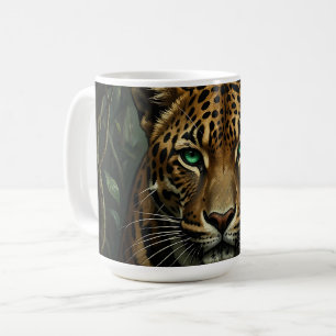 Intense Green Eyed Jaguar Jungle Coffee Mug