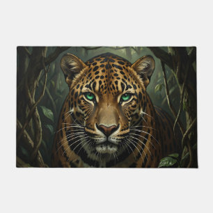 Intense Green Eyed Jaguar Jungle Doormat