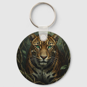Intense Green Eyed Jaguar Jungle Key Ring
