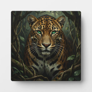 Intense Green Eyed Jaguar Jungle Plaque
