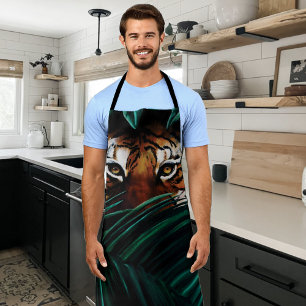 Intense Green Jungle Tiger Eyes Wildlife Leaves Apron