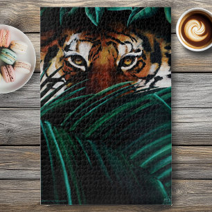 Intense Green Jungle Tiger Eyes Wildlife Leaves Jigsaw Puzzle
