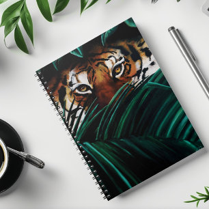 Intense Green Jungle Tiger Eyes Wildlife Leaves Notebook