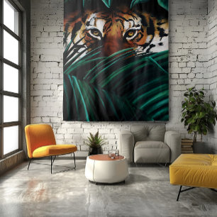 Intense Green Jungle Tiger Eyes Wildlife Leaves Tapestry