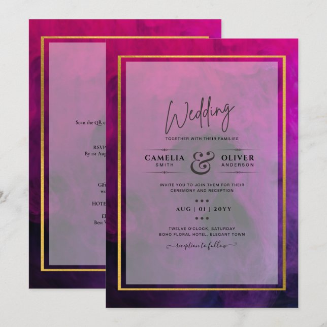 Intense Magenta Plum Purple INK Wedding INVITE (Front/Back)