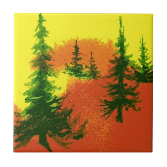 Intense morning sunrise pines ceramic tile (Front)