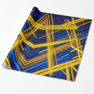 Intense Neon Light Trails Chaotic Digital Tech Wrapping Paper