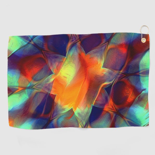Intense orange flower in digital polished texture  golf towel (Horizontal)