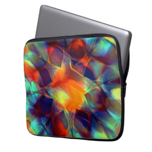 Intense orange flower in digital polished texture laptop sleeve