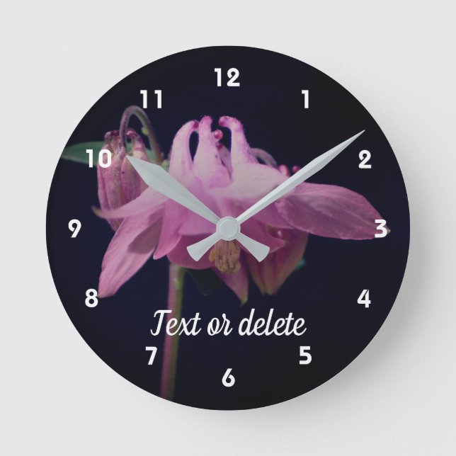Intense Pink Columbine Flower Personalized Round Clock (Front)