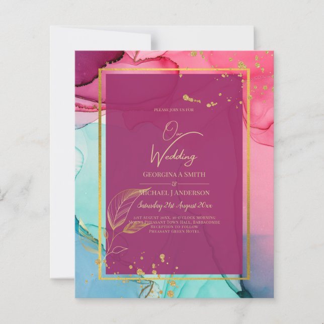 Intense PINK Turquoise GOLD WEDDING Alcohol Ink (Front)