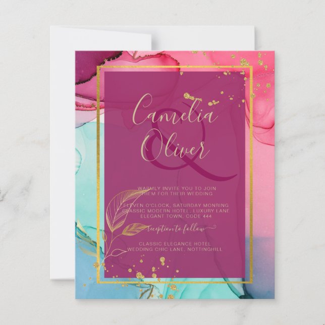 Intense PINK Turquoise GOLD WEDDING Alcohol Ink (Front)
