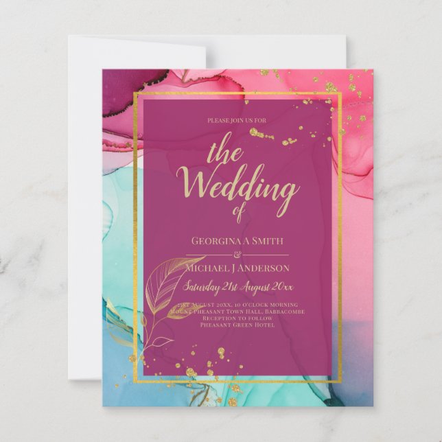 Intense PINK Turquoise GOLD WEDDING Alcohol Ink (Front)