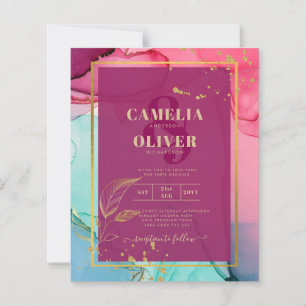 Intense PINK Turquoise GOLD WEDDING Alcohol Ink