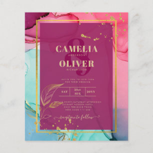 Intense PINK Turquoise GOLD WEDDING Alcohol Ink Flyer