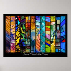 Intense Stained Glass Stripes Montage Poster