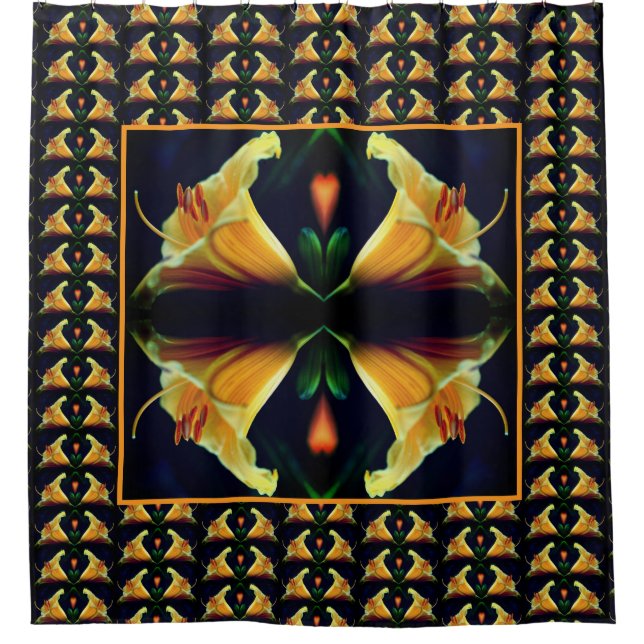 Intense Yellow Lily Flower Abstract Art Pattern  Shower Curtain (Front)
