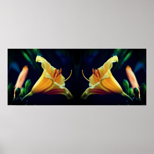 Intense Yellow Lily Flower Mirror Abstract Poster (Front)