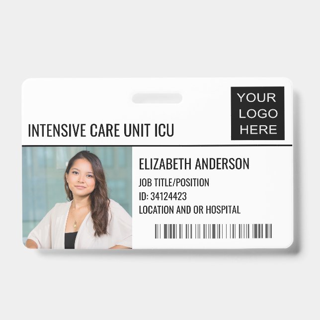 Intensive Care Unit ICU Photo ID Hospital Logo Badge (Front)