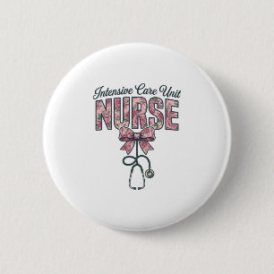 Intensive Care Unit Nurse Floral Bow Shirt Design_ 6 Cm Round Badge