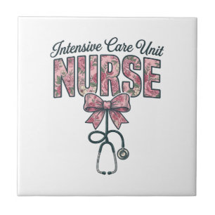 Intensive Care Unit Nurse Floral Bow Shirt Design_ Ceramic Tile